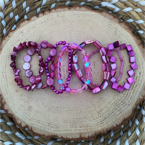 Genuine Pink Purple Freshwater Pearl & Mother Of Pearl Shell Bead Bracelets - Picture 13 of 14